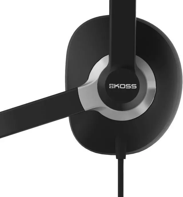 Alt view image 3 of 4 - Koss CS300-USB Double-Sided On-Ear Communication Headset, Noise Cancelling Electret Microphone, Flexible Microphone Arm, Wired with USB Plug, Black