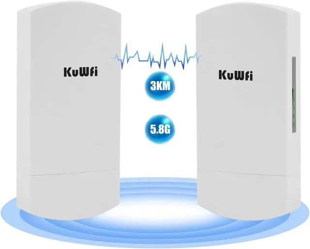 Main image of Outdoor Wireless Bridge, KuWFi 5.8G 3KM Transmission WiFi Point to Point Wireless Ethernet Bridge Router, with 3 RJ45 LAN Ports, Pre-Program, 48V PoE, 2-Packs