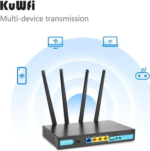 Alt view image 2 of 5 - KuWFi 4G LTE Router with SIM Card Slot, Unlocked 4G WiFi Router with External Antennas, Industrial Wireless CPE Internet Routers for Home/Office, Work with AT&T and T-Mobile