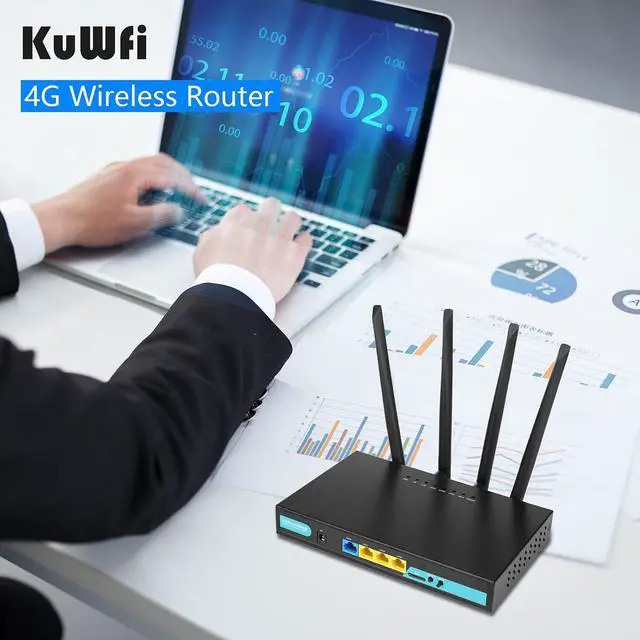 Alt view image 3 of 5 - KuWFi 4G LTE Router with SIM Card Slot, Unlocked 4G WiFi Router with External Antennas, Industrial Wireless CPE Internet Routers for Home/Office, Work with AT&T and T-Mobile