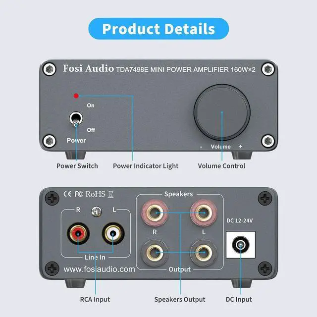 Alt view image 3 of 5 - Fosi Audio Banana Plugs 2 Pairs / 4 pcs and TDA7498E 2 Channel Stereo Audio Amplifier Receiver 160W x 2