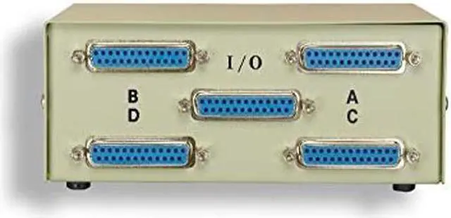 Alt view image 2 of 2 - KENTEK DB25 4 Way Manual Data Switch Box RS-232 Parallel Serial D-Sub 25 Pin Female I/O ABCD Port for PC MAC to Peripherals Devices Printer Modem
