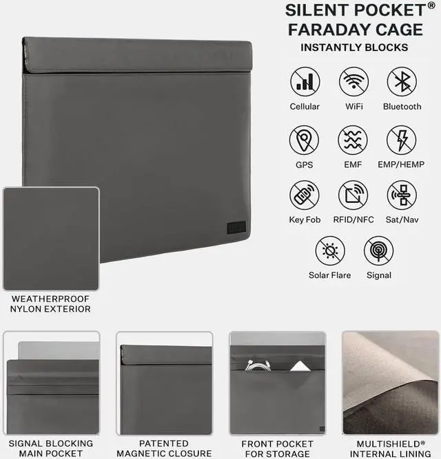 Alt view image 3 of 5 - SLNT Weatherproof Nylon Faraday Bag with Silent Pocket Technology - Signal Blocking Device Sleeve for 13 inch and 15 inch Laptops and Tablets, Provides Instant Protection (Grey, 15 inch)