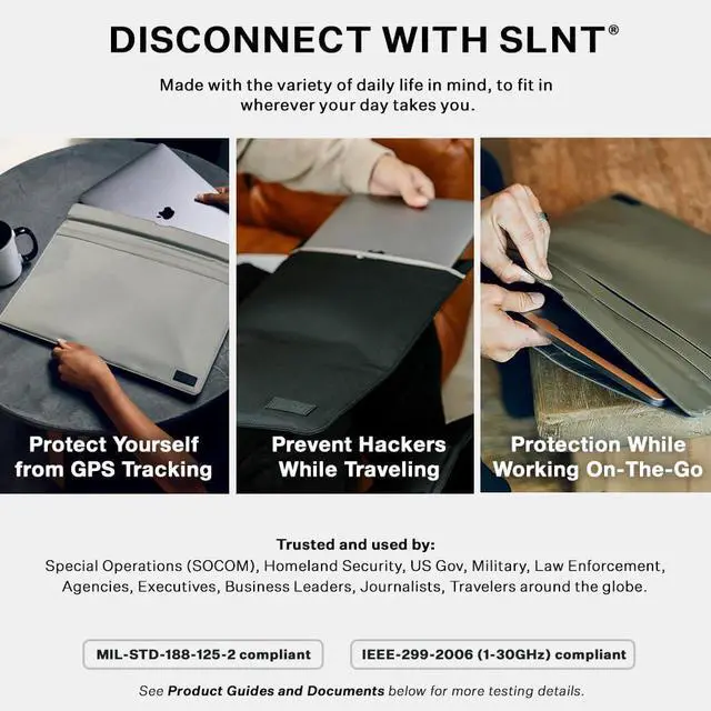 Alt view image 5 of 5 - SLNT Weatherproof Nylon Faraday Bag with Silent Pocket Technology - Signal Blocking Device Sleeve for 13 inch and 15 inch Laptops and Tablets, Provides Instant Protection (Grey, 15 inch)