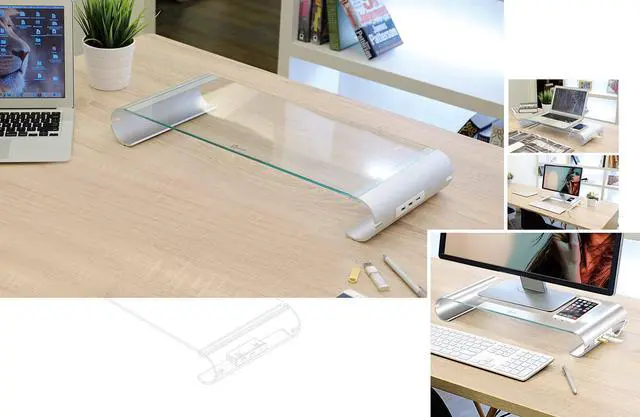 Alt view image 5 of 5 - j5create Monitor Stand with 3-port USB 3.0 HUB JUT325 | Aluminium Legs and Clear Tempered Glass Monitor Riser | Compatible with iMac/Windows/Chrome/Linux Laptop, Macbook