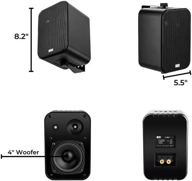 Alt view image 3 of 5 - OSD 4" Outdoor Patio Speaker Pair 80W, IP54 Weather Resistant, Aluminum Grilles Black AP450