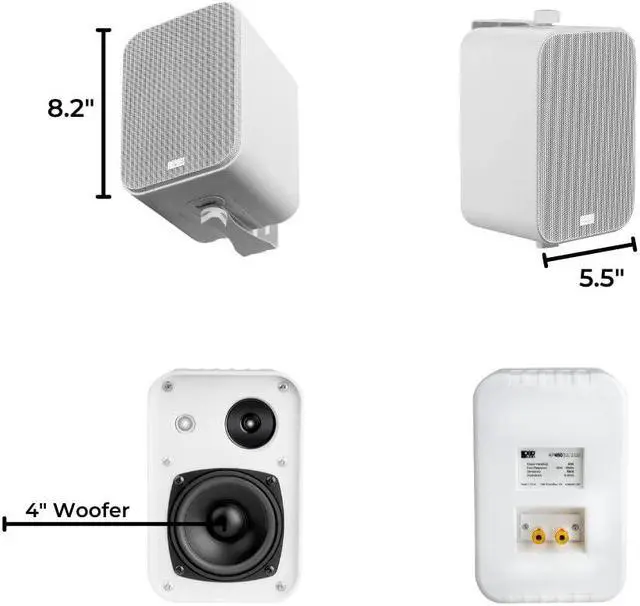 Alt view image 3 of 5 - OSD 4" Outdoor Patio Speaker Pair 80W, IP54 Weather Resistant, Aluminum White AP450