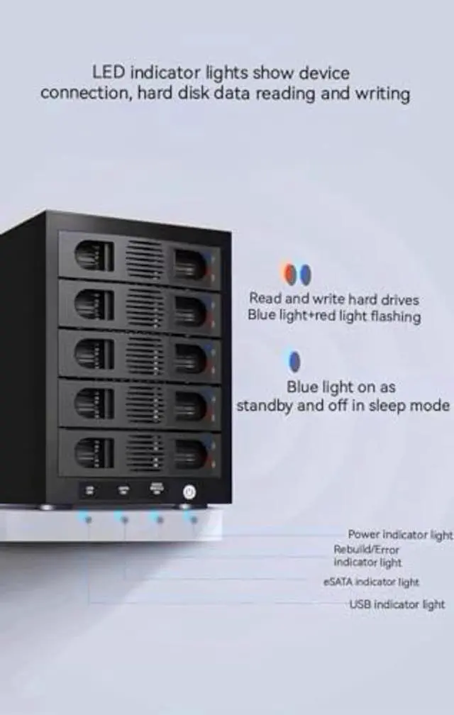 Alt view image 4 of 5 - Syba 10000GB 5 Bay Tool Less Tray Hot Swappable 2.5" 3.5" SATA III RAID HDD External USB 3.0 Enclosure Windows MacOS SY-ENC50118