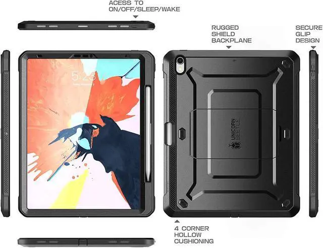 Alt view image 3 of 5 - SUPCASE UB Pro Series Case for iPad Pro 12.9 2018, Support Apple Pencil Charging with Built-in Screen Protector Full-Body Rugged Kickstand Protective Case for iPad Pro 12.9 2018 Release (Black)
