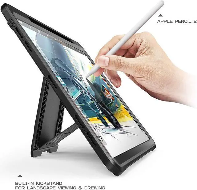 Alt view image 4 of 5 - SUPCASE UB Pro Series Case for iPad Pro 12.9 2018, Support Apple Pencil Charging with Built-in Screen Protector Full-Body Rugged Kickstand Protective Case for iPad Pro 12.9 2018 Release (Black)