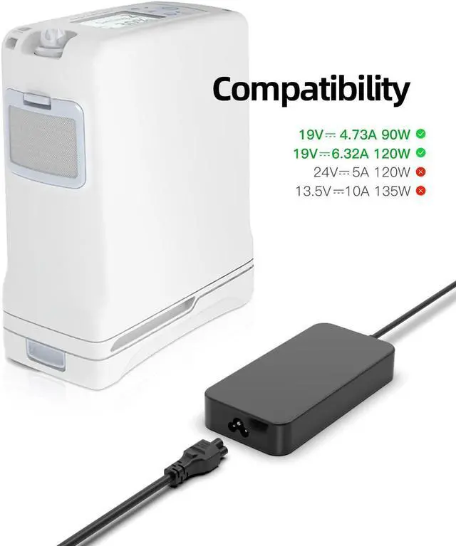 Alt view image 3 of 5 - 120W Charger Fit for Inogen One G1 G2 G3 G4 G5 Oxygen Concentrators - Extra Long 10Ft Power Cord, Replacement for ADP-120RH BA-503 BA-401 BA-301 BA-303 BA-403