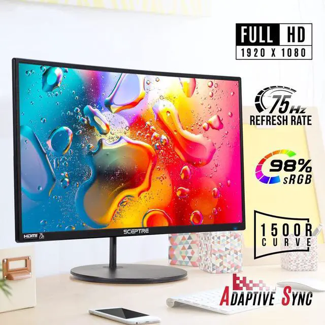 Alt view image 3 of 5 - Sceptre Curved 27" FHD 1080p 75Hz LED Monitor HDMI VGA Build-In Speakers, EDGE-LESS Metal Black 2019 (C275W-1920RN)