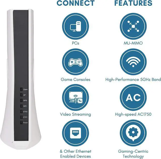 Alt view image 2 of 5 - NexusLink Wireless Gaming Bridge - High-Speed AC1750 with MU-MIMO for Low Latency, 2 Gigabit Ethernet Ports, Plug & Play - Gaming & Streaming, Private Point-to-Point LAN - 2 Unit Kit (WB-1750-KIT)