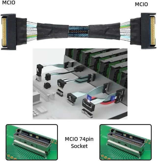 Alt view image 3 of 5 - xiwai Slimline MCIO 8i 74Pin Male to MCIO PCIE 5.0 4.0 74Pin Male Extender Cord, PCI-E 5.0 Mini Cool Edge IO MCIO Cable 50cm