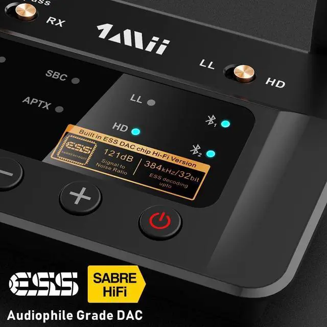 Alt view image 4 of 5 - 1Mii B03Pro Bluetooth 5.0 Transmitter Receiver for Home Stereo TV, HiFi Wireless Audio Adapter with Audiophile ESS DAC & AptX HD/Low Latency, Long Range, Optical RCA AUX 3.5mm Outputs/Inputs