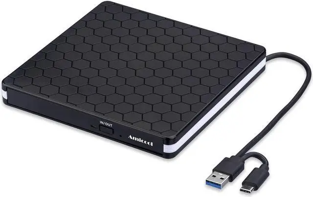 Main image of External DVD Drive, Amicool USB 3.0 Type-C CD DVD +/-RW Optical Drive USB C Burner Slim CD/DVD ROM Rewriter Writer Reader Portable for PC Laptop Desktop MacBook Mac Windows 7/8.1/10 Linux OS Apple