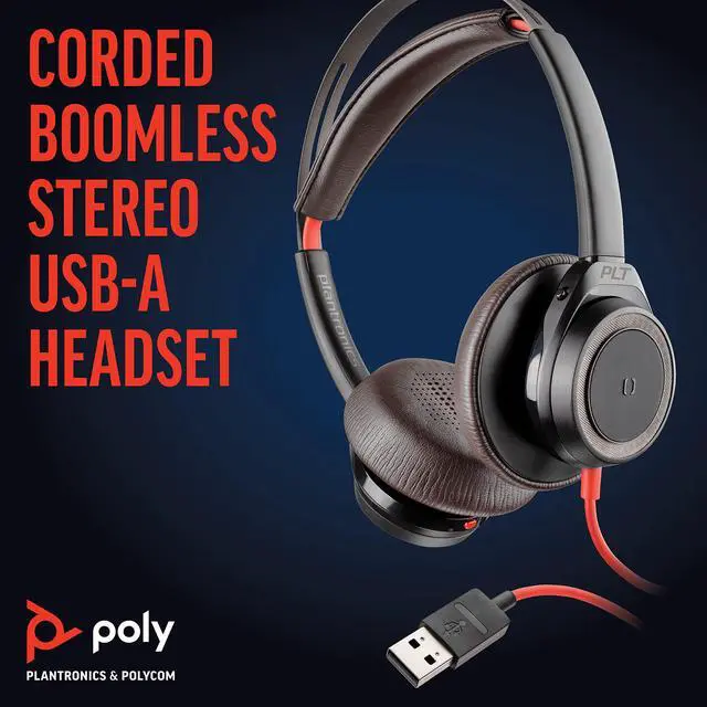 Alt view image 2 of 5 - Poly (Plantronics + Polycom) Blackwire 7225 Wired USB-A Headset (Plantronics) - Black - Dual-Ear (Stereo) Computer Headset - Connect to PC/Mac via USB-A - Active Noise Canceling