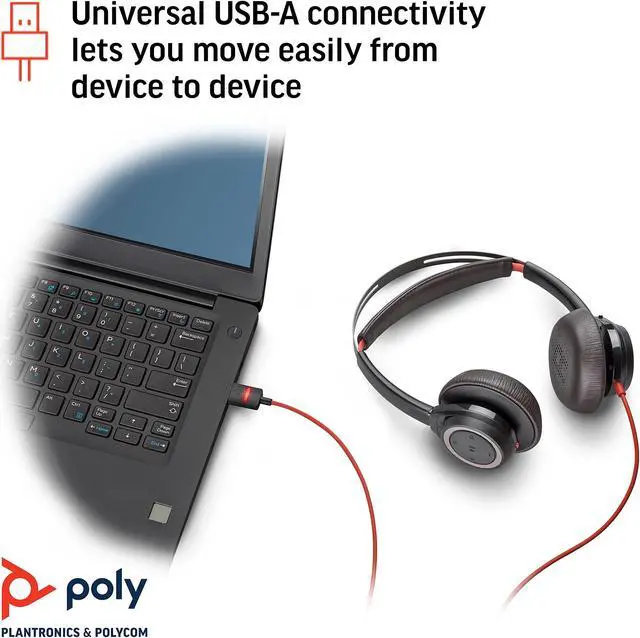 Alt view image 4 of 5 - Poly (Plantronics + Polycom) Blackwire 7225 Wired USB-A Headset (Plantronics) - Black - Dual-Ear (Stereo) Computer Headset - Connect to PC/Mac via USB-A - Active Noise Canceling