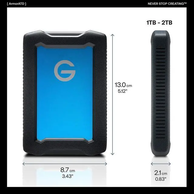 Alt view image 3 of 5 - G-Technology 2TB ArmorATD All-Terrain Rugged Portable External Hard Drive - USB-C, USB 3.1 Gen 1 - 0G10434-1