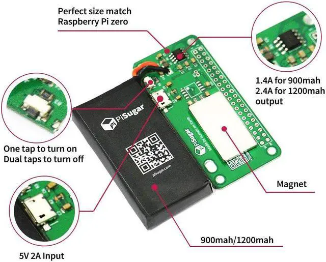 Alt view image 2 of 5 - Pisugar 1200 mAh Lithium Battery Power Module for Raspberry Pi-Zero, Pi-Zero W/WH Model Accessories