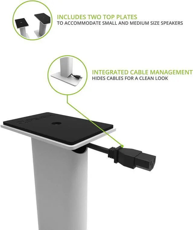 Alt view image 3 of 5 - Kanto SP9W Desktop Speaker Stands for Small/Medium Bookshelf Speakers & Compact/Mid-Size 2-4 Studio Monitors 8.3" Tall Pair White