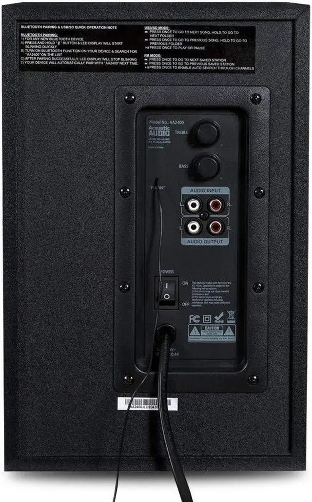 Alt view image 5 of 5 - Acoustic Audio by Goldwood Bluetooth 2.1 Surround Sound System with LED Light Display, FM Tuner, USB/SD Card Inputs - Multimedia PC Speaker Set with Subwoofer, Includes Remote Control - AA2400 Black