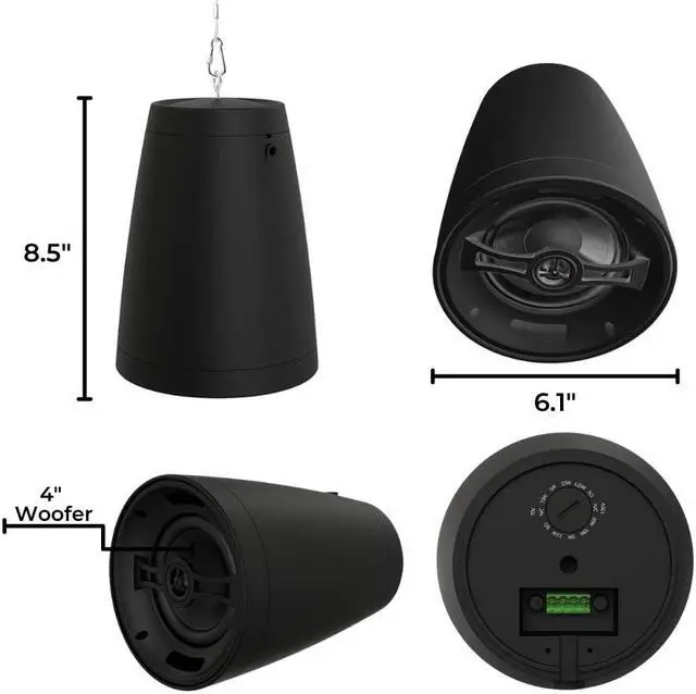 Alt view image 3 of 5 - OSD Nero ARC 4 Professional Hanging Pendant Speaker 60W, 4" Graphite Cone / .75 Silk Dome Tweeter, for Home or Commercial Applications, Safety Cable Suspension, Hardware Included (Black)