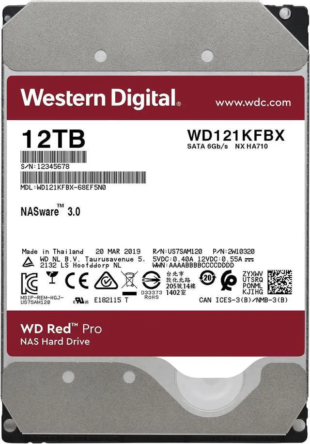 Alt view image 2 of 5 - Western Digital 12TB WD Red Pro NAS Internal Hard Drive HDD - 7200 RPM, SATA 6 Gb/s, CMR, 256 MB Cache, 3.5" - WD121KFBX