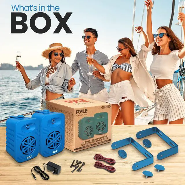 Alt view image 2 of 5 - PyleUsa Bluetooth Indoor Outdoor Speakers Pair-300 Watt Dual Waterproof 4 2-Way Full Range Speaker System w/ 1/2 High Compliance Polymer Tweeter-Home, Boat, Marine, Deck, Patio,Poolside - PDWRBT46BL