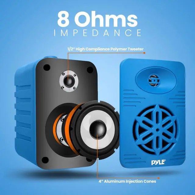 Alt view image 5 of 5 - PyleUsa Bluetooth Indoor Outdoor Speakers Pair-300 Watt Dual Waterproof 4 2-Way Full Range Speaker System w/ 1/2 High Compliance Polymer Tweeter-Home, Boat, Marine, Deck, Patio,Poolside - PDWRBT46BL