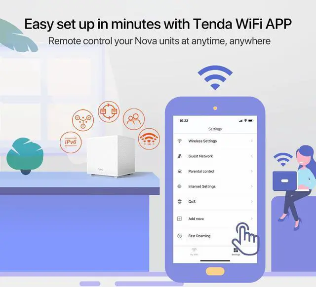 Alt view image 5 of 5 - Tenda Nova Mesh WiFi System MW12 - Covers up to 6000 sq.ft - Tri-Band AC2100 Whole Home WiFi Mesh System - Gigabit Mesh Router for 100+ Devices - Dual-Band Mesh Network - 3 Gigabit Ports - 3-Pack