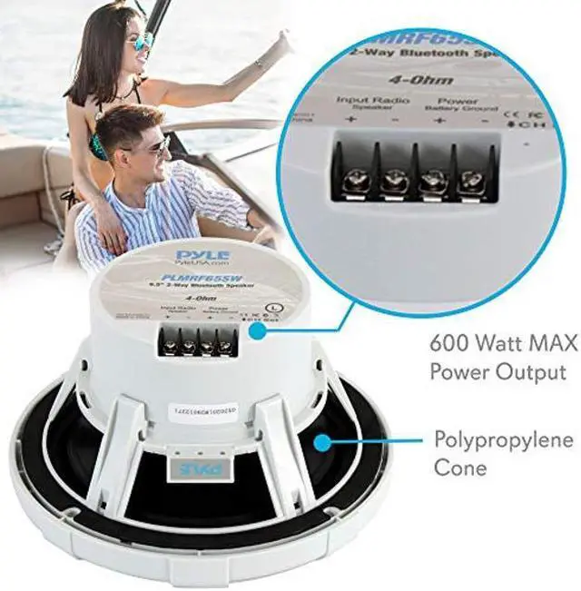 Alt view image 2 of 5 - Pyle 6.5 Inch Marine Speakers - Coaxial 2-Way Waterproof Component Speaker Pair | Audio Stereo Sound System with Wireless RF Streaming Support | 6.5" in, 600 Watt - Pyle PLMRF65SW