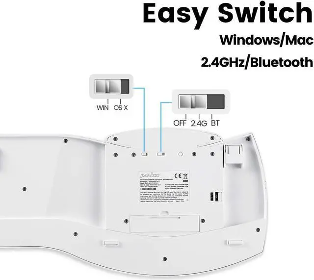 Alt view image 4 of 5 - Perixx Periboard-612 Wireless Ergonomic USB Split Keyboard, US English Layout