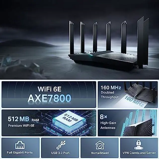 Alt view image 2 of 5 - TP-Link - Archer AXE7800 Tri-Band Wi-Fi 6E Router - Black