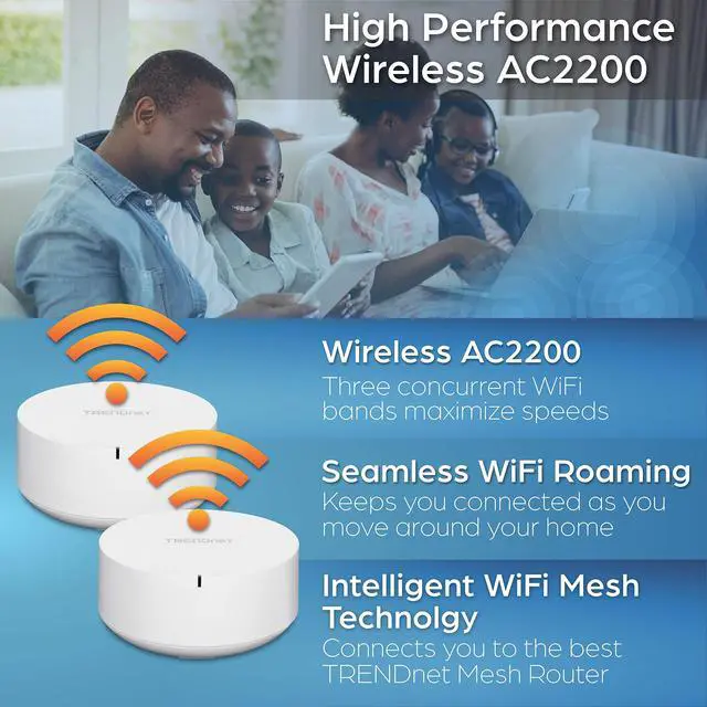 Alt view image 4 of 5 - TRENDnet AC2200 WiFi Mesh Router,TEW-830MDR,1xAC2200 WiFi Mesh Router,App-Based Setup,Expanded Wireless Internet(Up to 2,000 Sq Ft.Home),Supports 2.4GHz/5GHz,White