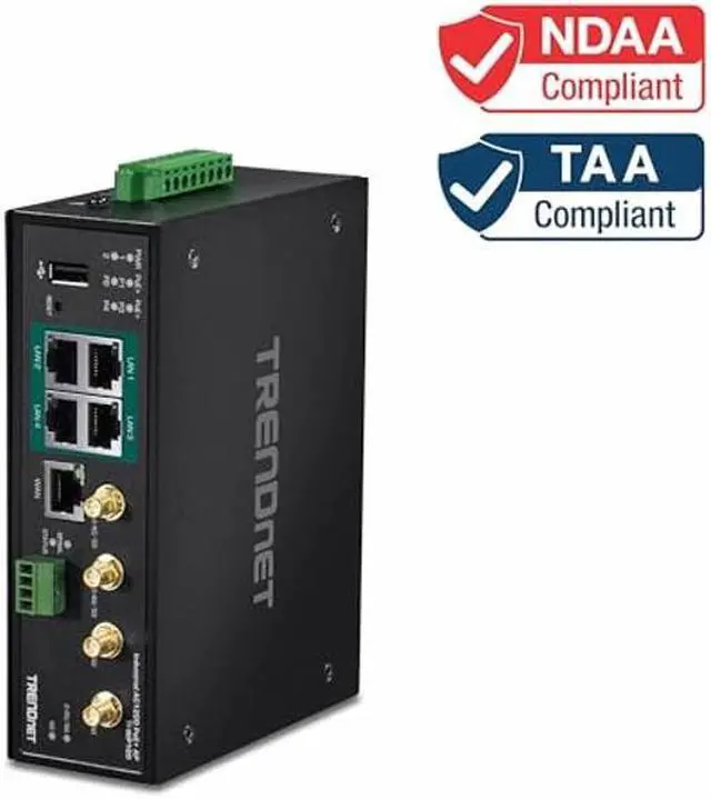 Alt view image 3 of 5 - TRENDnet Industrial AC1200 Wireless Gigabit PoE+ Router, TI-WP100, 4 x Gigabit PoE+ Ports, 1 x Gigabit WAN Port, IP30 Housing, 120W PoE Power Budget, Dual-WAN, Dual-Band WiFi, VPN, Inter-VLAN Routing