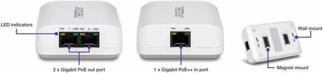 Alt view image 4 of 5 - TRENDnet 2-Port PoE++ Extender - 1 In, 2 Out Ports, Extends Up to 200m (656 ft), Daisy Chain 4 Units for 500m (1640 ft), Black, TPE-BE200