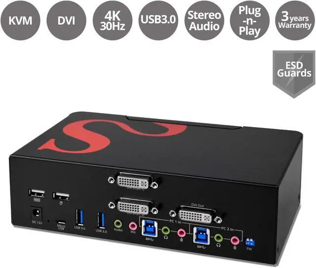 Alt view image 2 of 5 - SIIG 2-Port DVI Dual-Link KVM Switch Smart Console with USB 3.0 Multi-Media (CE-DV0111-S1)