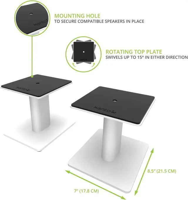 Alt view image 2 of 5 - Kanto SP6HD Desktop Speaker Stands for Medium/Large Bookshelf Speakers & Mid-Size/Full-Size 4-7 Studio Monitors | 6" Tall | White | Pair