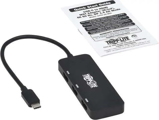 Alt view image 5 of 5 - Tripp Lite USB-C Three-Monitor HDMI Adapter, Windows & MacBook Pro, 4K @ 60Hz 4:4:4 Single Output/30Hz Dual Output, 7.1-Channel Audio, HDCP 2.2, HDR, DP 1.4 Alt Mode, 3-Year Warranty (U444-3H-MST)