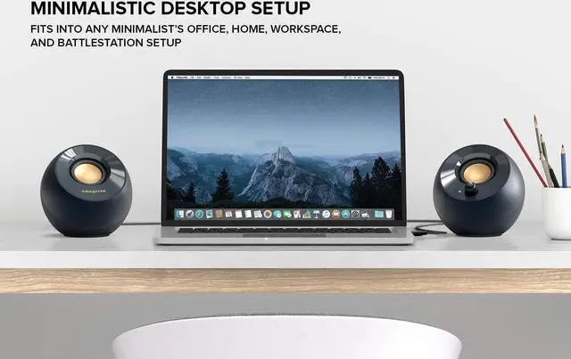Alt view image 5 of 5 - Creative Pebble V2 - Minimalistic 2.0 USB-C Powered Desktop Speakers, 3.5 mm AUX-in, Up to 8W RMS Power for Computers and Laptops, Type-A Adapter Included and Extended Cable (Black)