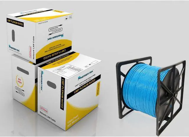 Alt view image 4 of 4 - Premiertek 23AWG 0.57mm Bare Copper Foil F/UTP CAT6 1000FT Plenum CMP Cable LS0H Blue (with Inner Drum)