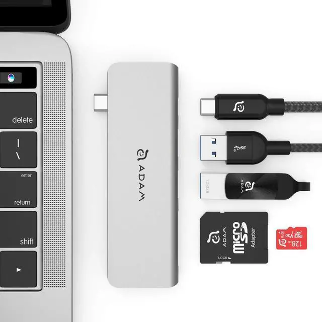 Main image of ADAM elements CASA Hub 5E - Universal 5-in1 Card Reader USB-C Hub - SD + MicroSD High Speed Writes and Reads, Fast Charging 60W USB-C PD 3.0, Ultimate 3.1 USB Data Transfer - Grey