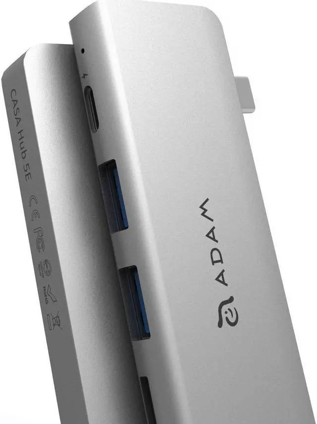 Alt view image 3 of 5 - ADAM elements CASA Hub 5E - Universal 5-in1 Card Reader USB-C Hub - SD + MicroSD High Speed Writes and Reads, Fast Charging 60W USB-C PD 3.0, Ultimate 3.1 USB Data Transfer - Grey