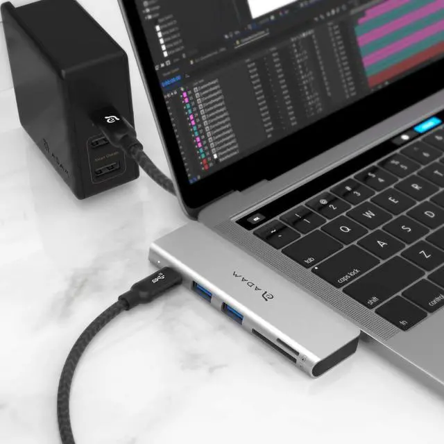 Alt view image 5 of 5 - ADAM elements CASA Hub 5E - Universal 5-in1 Card Reader USB-C Hub - SD + MicroSD High Speed Writes and Reads, Fast Charging 60W USB-C PD 3.0, Ultimate 3.1 USB Data Transfer - Grey