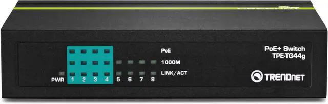 Alt view image 3 of 5 - TRENDnet 8-Port Gigabit GREENnet PoE+ Switch, TPE-TG44G, 4 x Gigabit PoE/PoE+ Up to 30 W/Port, 4 x Gigabit, 61 W Power Budget, 16 Gbps Switch Capacity, Ethernet Unmanaged Switch