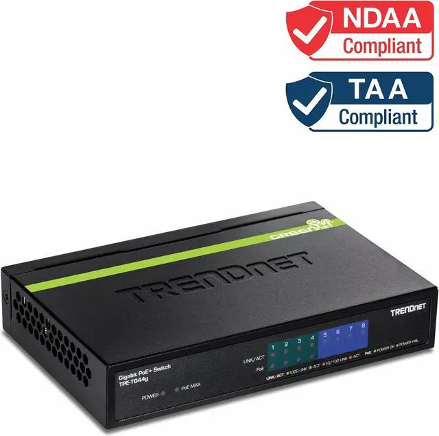 Alt view image 2 of 5 - TRENDnet 8-Port Gigabit GREENnet PoE+ Switch, TPE-TG44G, 4 x Gigabit PoE/PoE+ Up to 30 W/Port, 4 x Gigabit, 61 W Power Budget, 16 Gbps Switch Capacity, Ethernet Unmanaged Switch