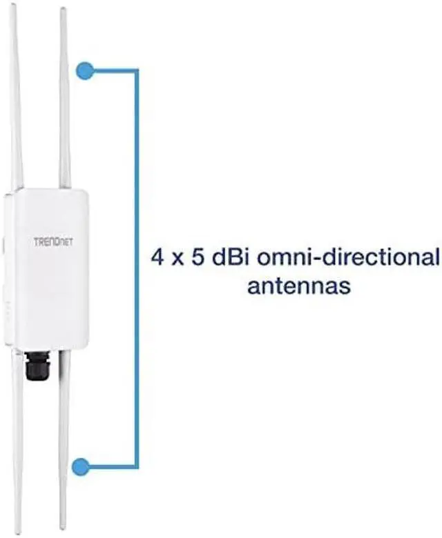 Alt view image 3 of 5 - TRENDnet 5 DBI Wireless AC1300 Outdoor PoE+ Omni-Directional Access Point, TEW-841APBO, 4 X 5 DBI Omni Directional Antennas, Point-to-Point & Point-to-Multi-Point WiFi Bridging, IEEE 802.3AT PoE+