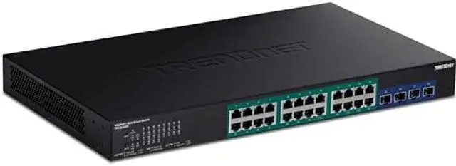 Main image of TRENDnet 28-Port Gigabit Web Smart PoE+ Switch with 24 Gigabit PoE+ Ports, TPE-30284, 4 x 10G SFP+ Slots, 370W PoE Power,VLAN, QoS, LACP, IPv4/IPv6 Static Routing