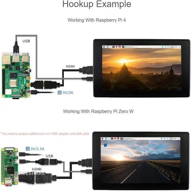 Alt view image 2 of 7 - 7inch HDMI LCD (H) Display Capacitive Touch Screen 1024x600 IPS LCD HDMI Module Compatible with Raspberry Pi, Jetson Nano,BB Black, Banana Pi Support Microsoft XBOX360 and Nintendo Switch